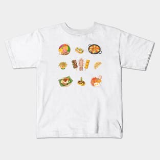 Food Lover 各國美食插畫 - Nasi Lemak, Paella, Poke Bowl, Skewers, English Breakfast, Tapas, Tacos Kids T-Shirt
